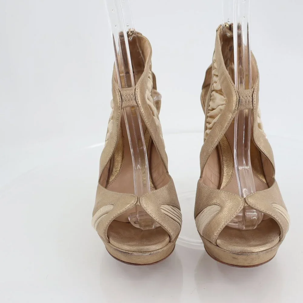 Fendi Heels Women's Size 5.5 Gold Metallic Leather Fabric Platform - Picture 4 of 13